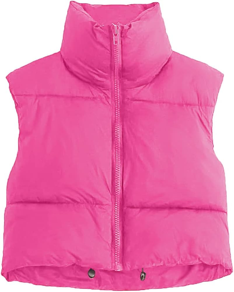MEROKEETY Women's Crop Puffer Vest Lightweight Stand Collar Sleeveless Zip Up Padded Gilet Coat | Amazon (US)