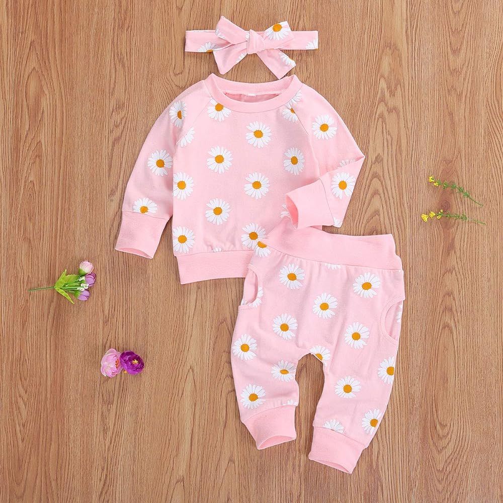 0-24M Flower Newborn Infant Baby Girl Clothes Set Long Sleeve Sweatshirts Tops Pants Outfits | Amazon (US)