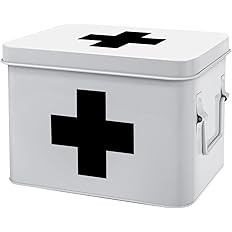 Flexzion First Aid Medicine Box Supplies Kit Organizer - Empty 8" White Metal Tin Medic Storage B... | Amazon (US)