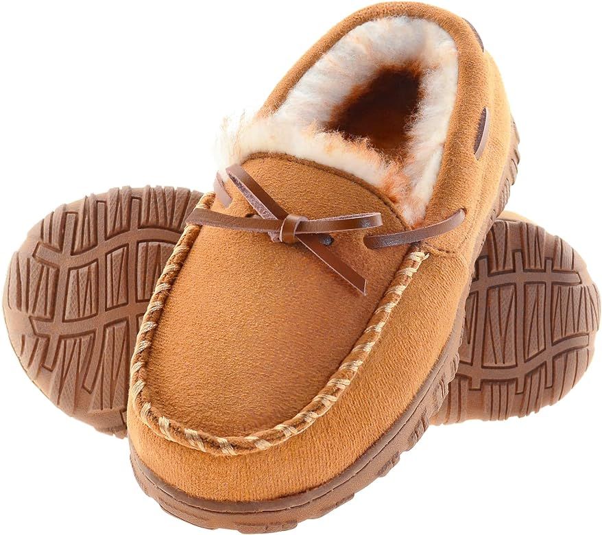 FLYFUPPY Boys Slippers Moccasins House Shoes for Boys with Memory Foam Nonslip Rubber Sole Indoor... | Amazon (US)