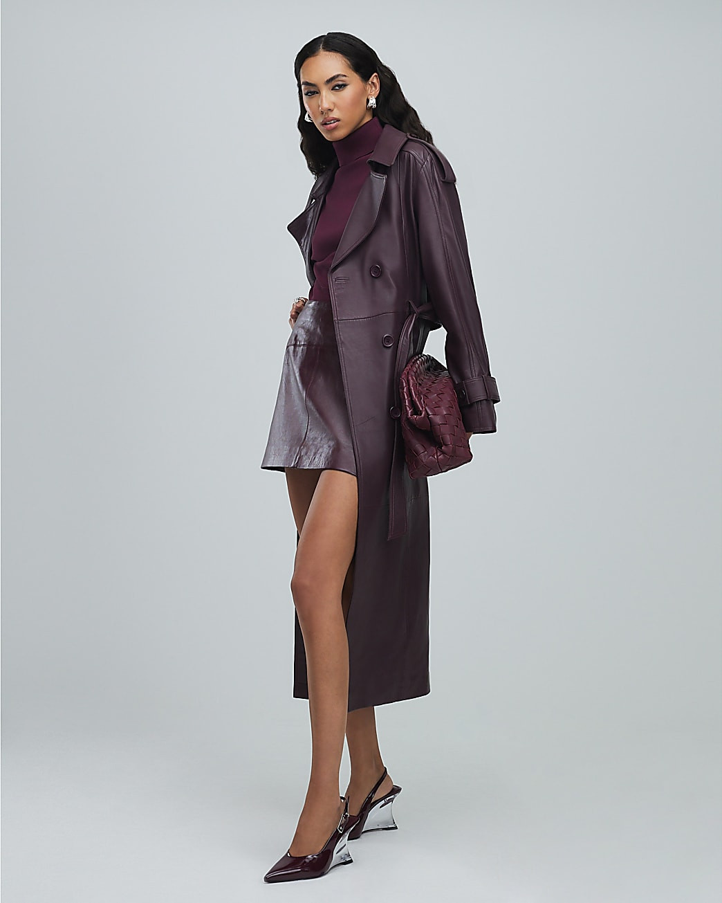 Red leather oversized trench coat | River Island UK & IE