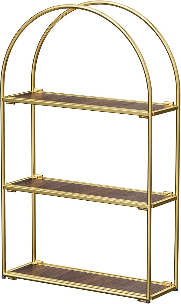 Crofy Gold Arched Frame Wall Shelf, Decorative 3 Tier Bathroom Wall Shelf with Walnut Finish Shel... | Amazon (US)