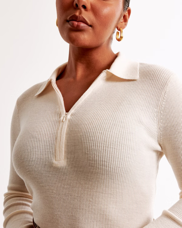 Women's Merino Wool Half-Zip Polo | Women's Clearance | Abercrombie.com | Abercrombie & Fitch (US)