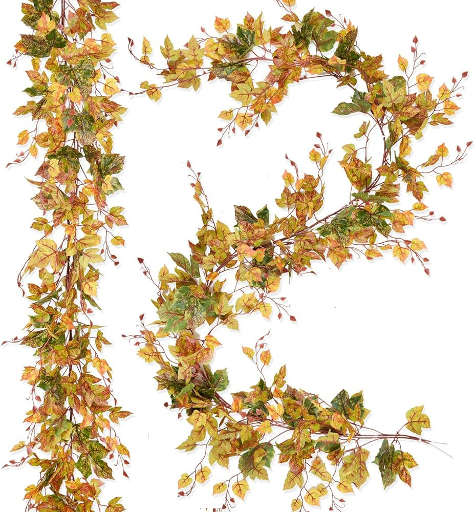 2 Pack Fall Maple Leaf Garland Clearance - 6.5ft/Piece Artificial Fall Foliage Garland Autumn Dec... | Amazon (US)
