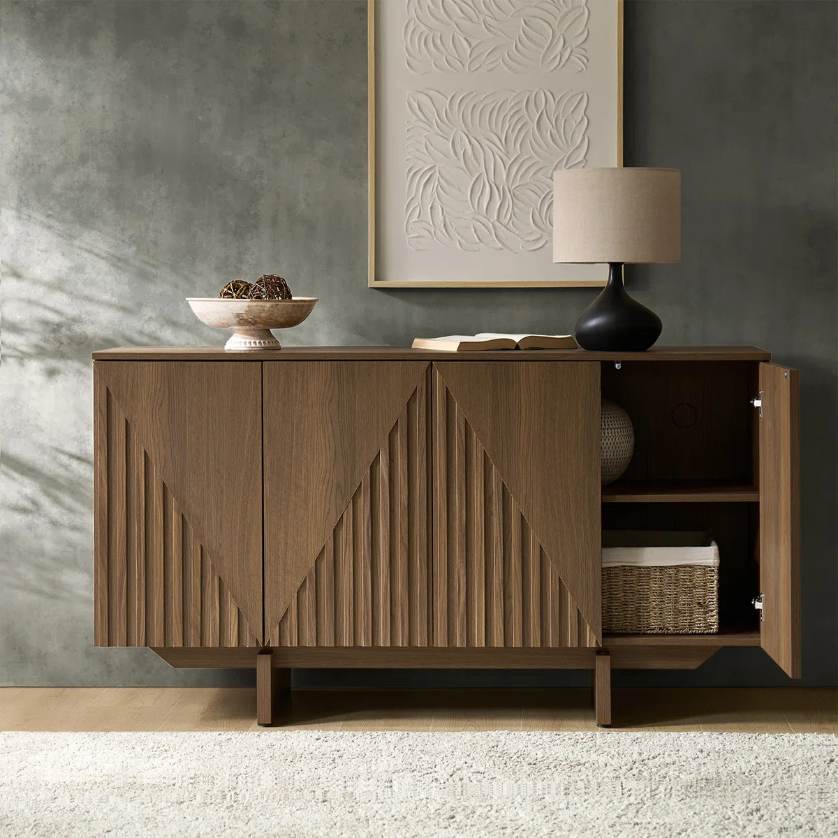 Martha Modern 58"W 4 Door Fluted Sideboard with Adjustable Shelves | Wayfair North America