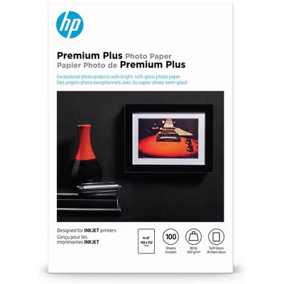 HP Premium Plus Photo Paper, Satin, 80 lb, 4 x 6 in. (101 x 152 mm), 100 sheets CR666A | Target