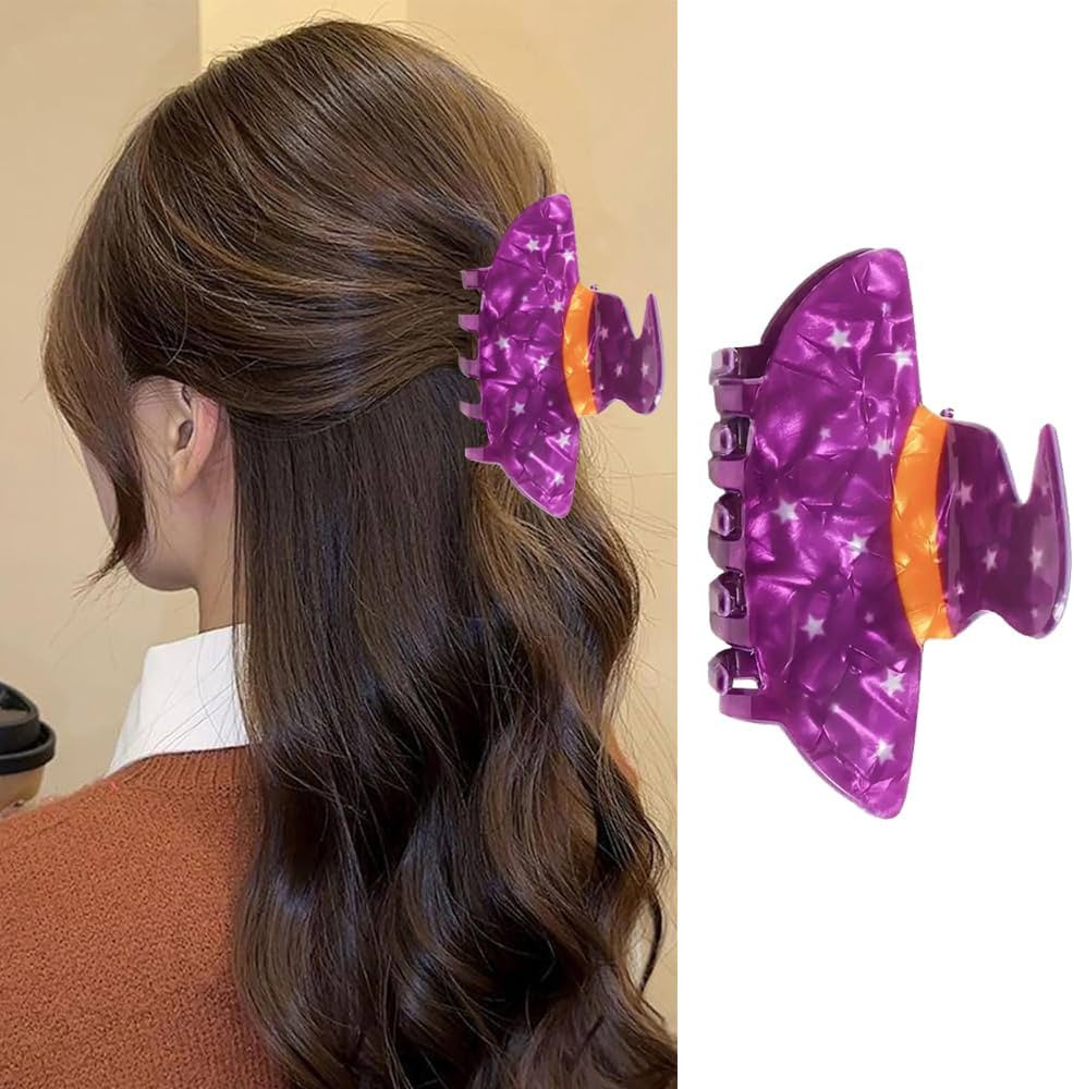 Halloween Hair Clips Cute Purple Witch Hat Acrylic Hair Claw Clips with Star Design Strong Hold J... | Amazon (US)