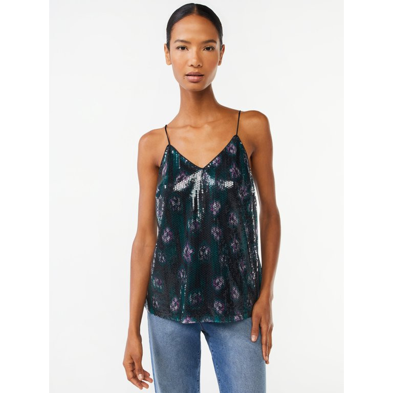Scoop Women's Printed Sequin Cami Top - Walmart.com | Walmart (US)