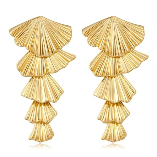 RAUCHBE 14 Gold Plated Shell Dangle Earrings for Women Seashell Drop Dangle Earrings Beach Earrings Summer Jewelry | Amazon (US)