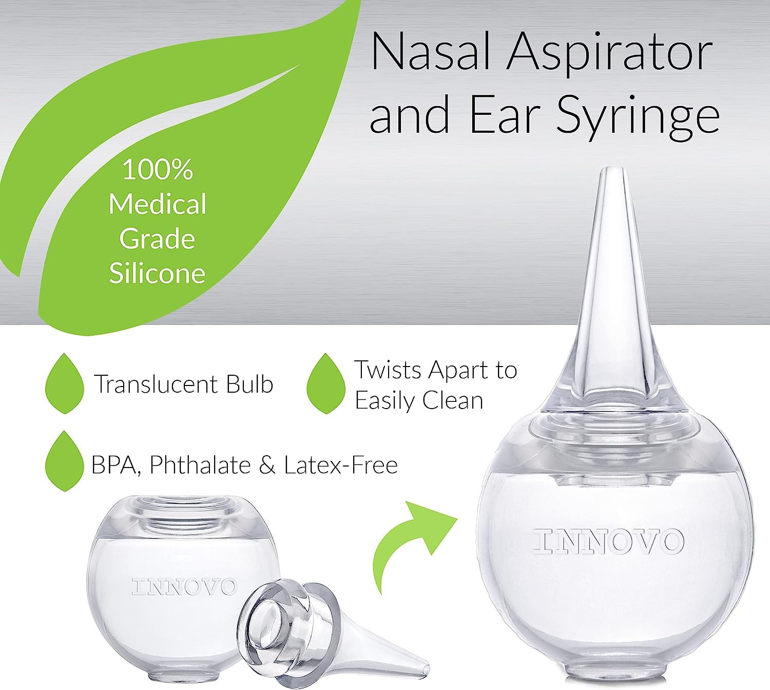 Innovo Hospital Grade Silicone Twister Bulb Baby Ear Syringe and Nasal Aspirator, Sucks Snot and ... | Amazon (US)