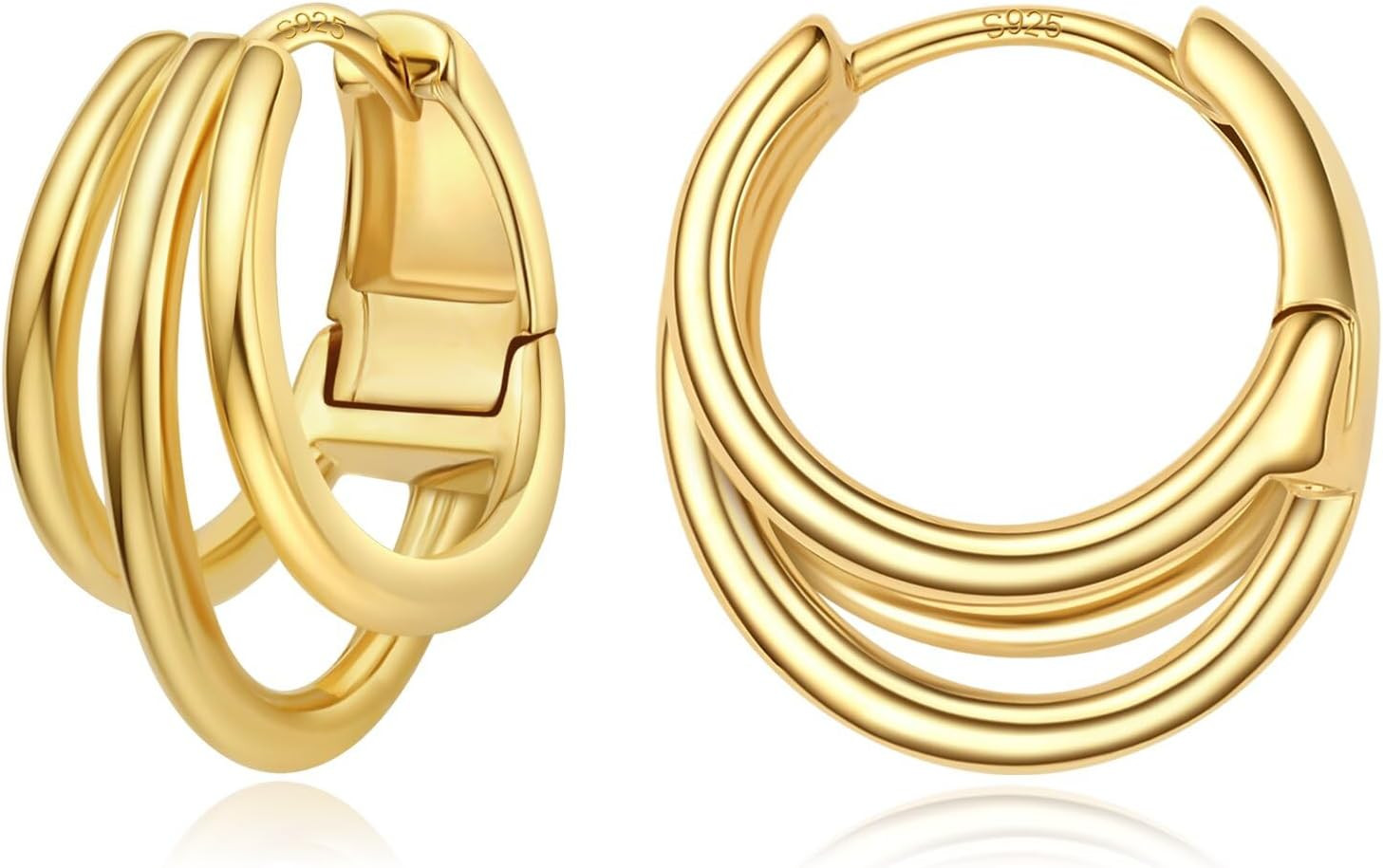 Trendy Chunky Triple Small Huggie Hoop Earrings for Women | Amazon (US)