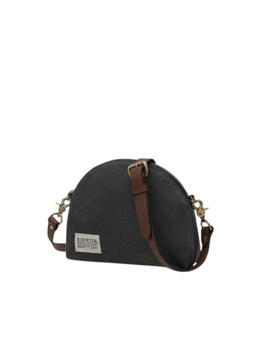 Hopper Crossbody | Black Washed Canvas + Brown | R. Riveter