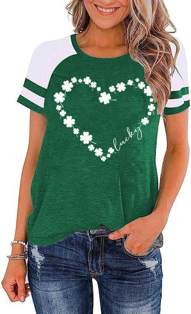 Women St Patrick's Day Clover Raglan Color Block T-Shirt Blessed Lucky Irish Short Sleeve Shirt S... | Amazon (US)