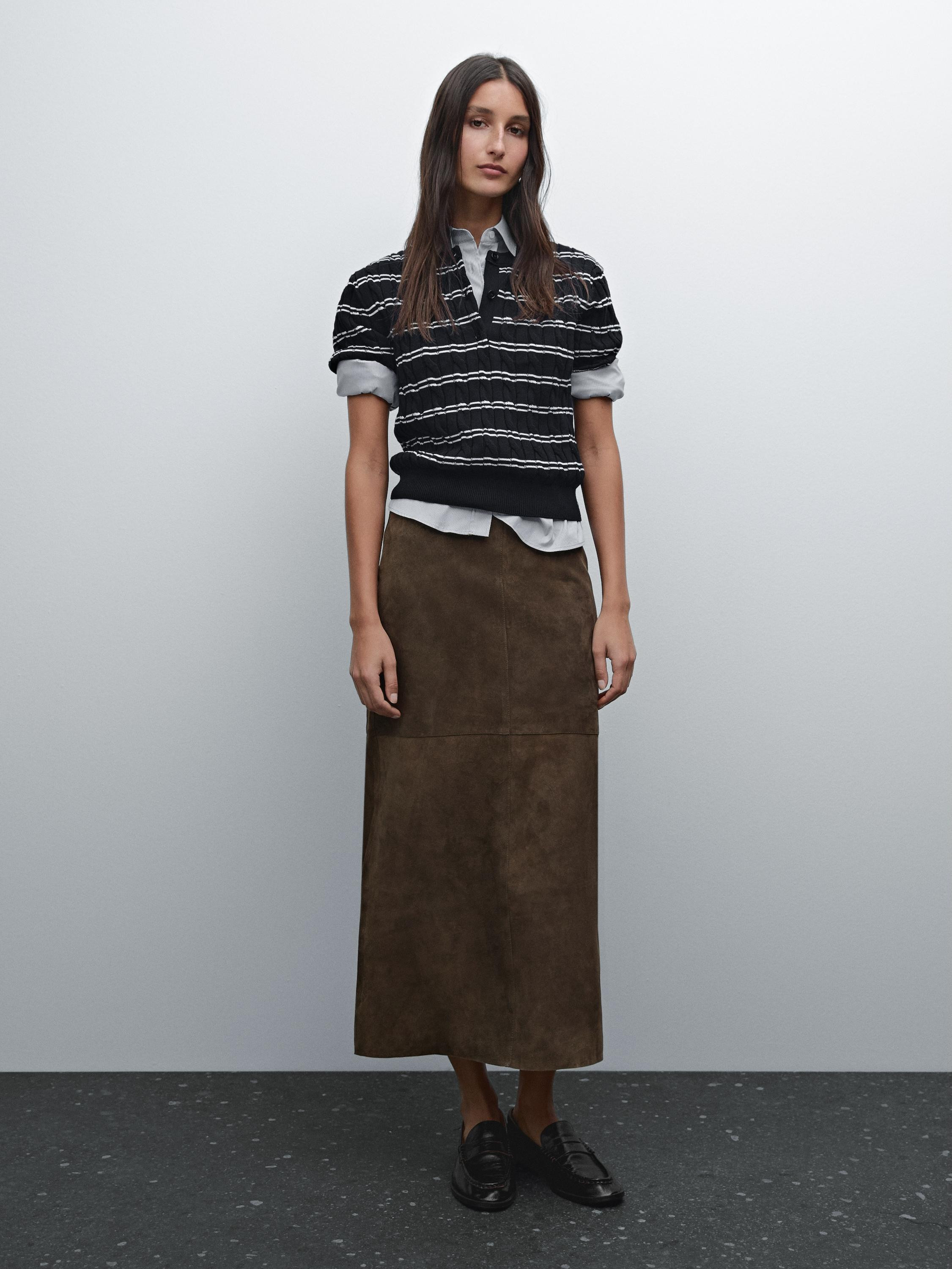 Striped short sleeve cotton sweater | Massimo Dutti US