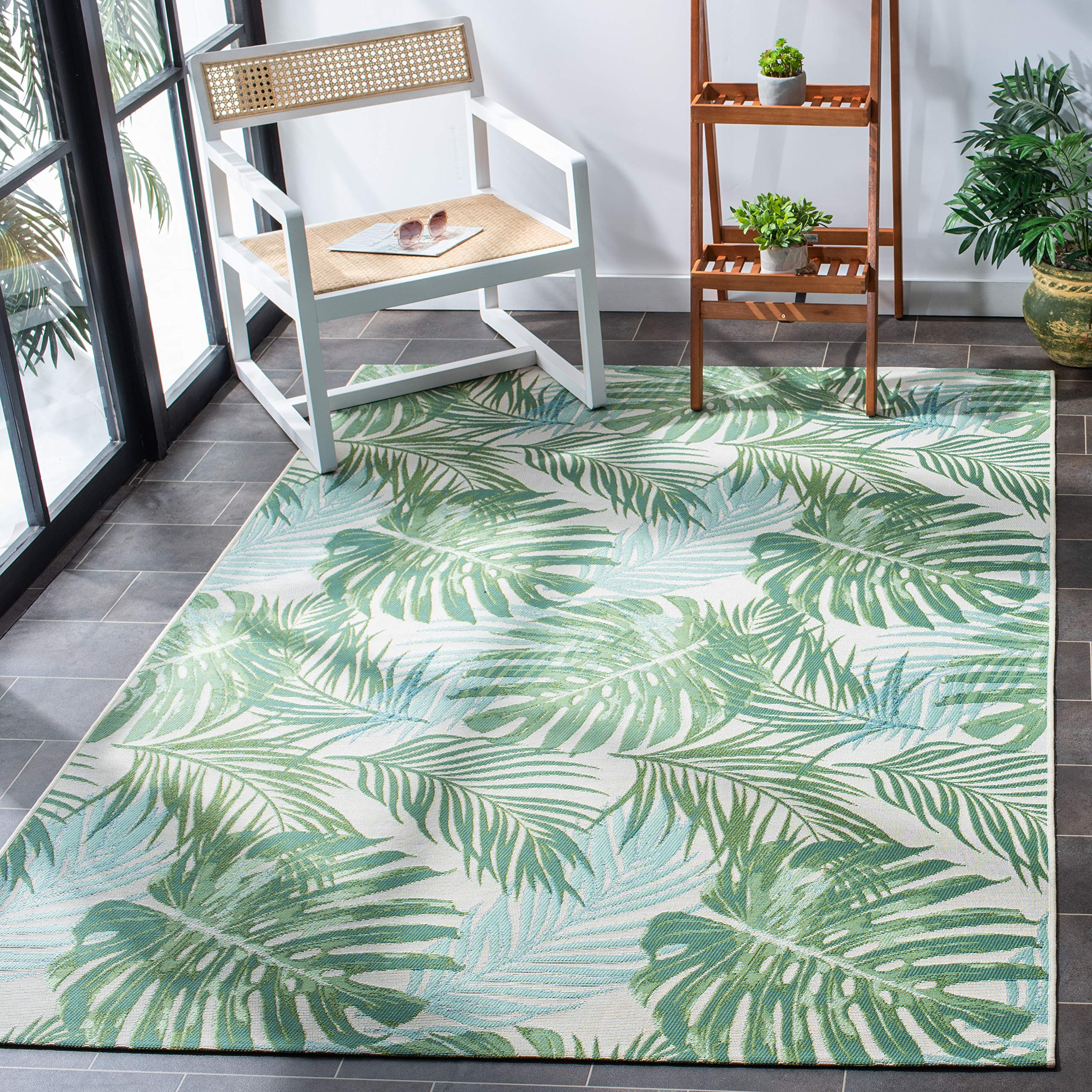SAFAVIEH Washable Rug Outdoor Barbados Collection - 8' x 10'5", Green & Teal, Non-Shedding & Easy to Clean, Ideal for Patio, Backyard, Mudroom (BAR592X) | Amazon (US)