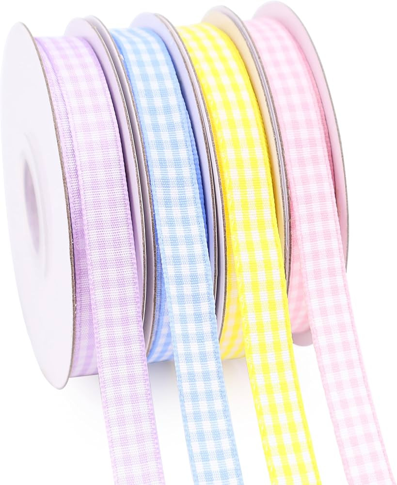 IDONGCAI Gingham Ribbon 60 Yards 4 Rolls Plaid Ribbon 3/8 Inch Checkerd Ribbon for Gift Wrapping ... | Amazon (US)