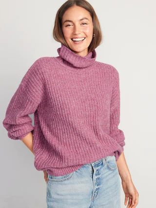 Shaker-Stitch Tunic-Length Turtleneck Sweater for Women | Old Navy (US)