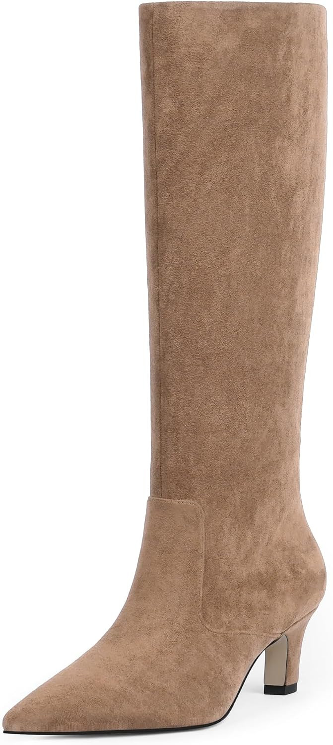 Knee High Boots for Women Pointed Toe Kitten Heel Tall Boots | Amazon (US)