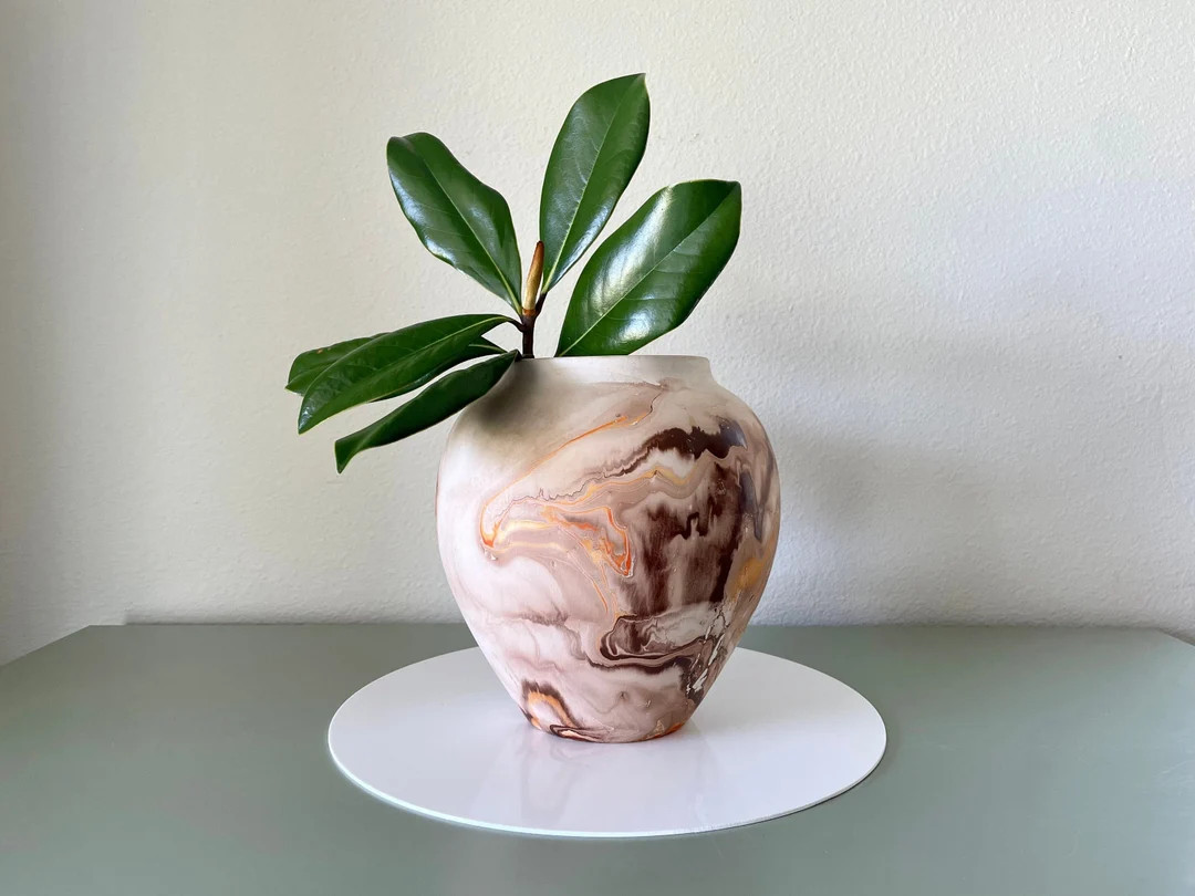 Vintage Nemadji Pottery Vase Orange Brown Swirl Ceramic - Etsy | Etsy (US)