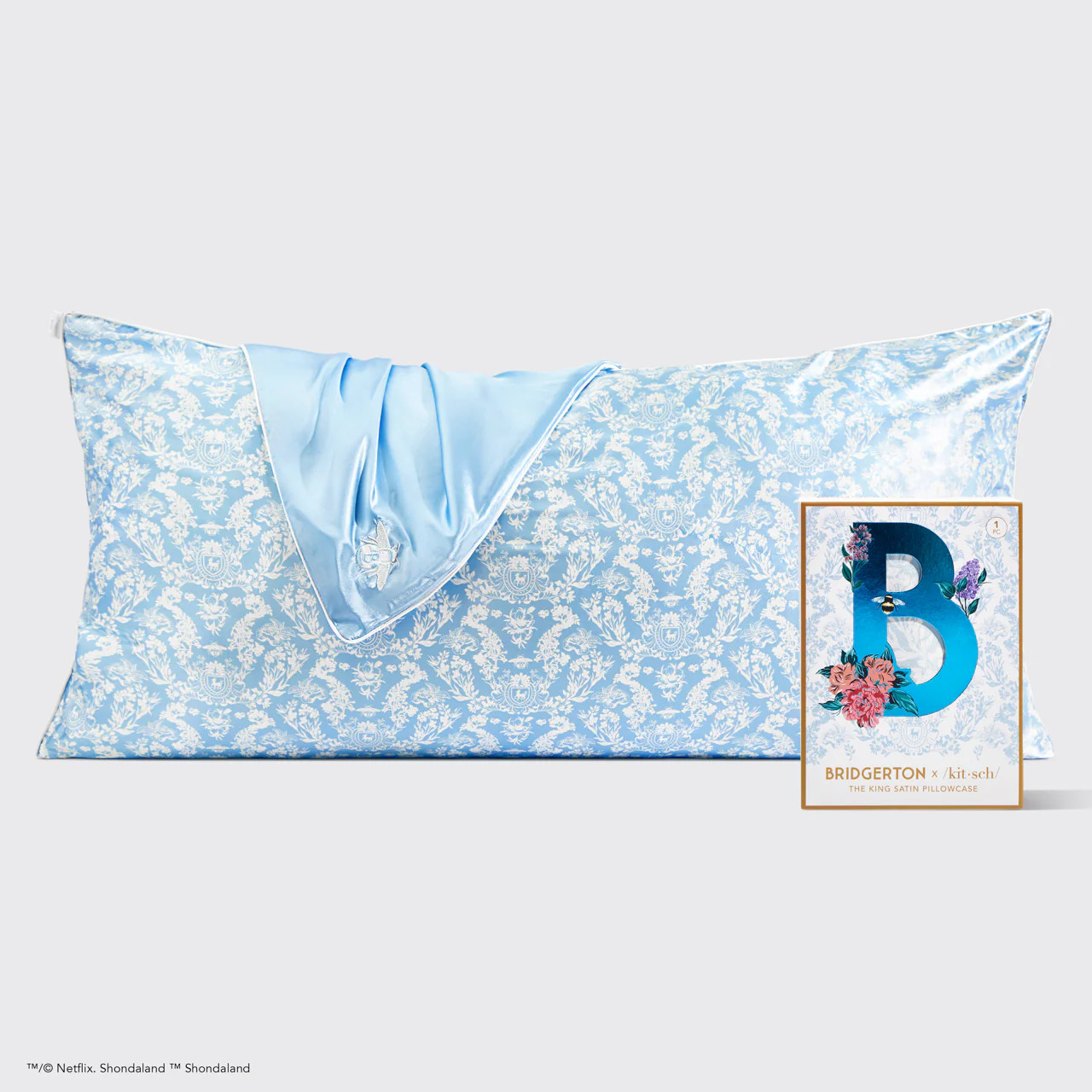 Kitsch x Bridgerton Satin Pillowcase in Toile De Blue - King | Kitsch