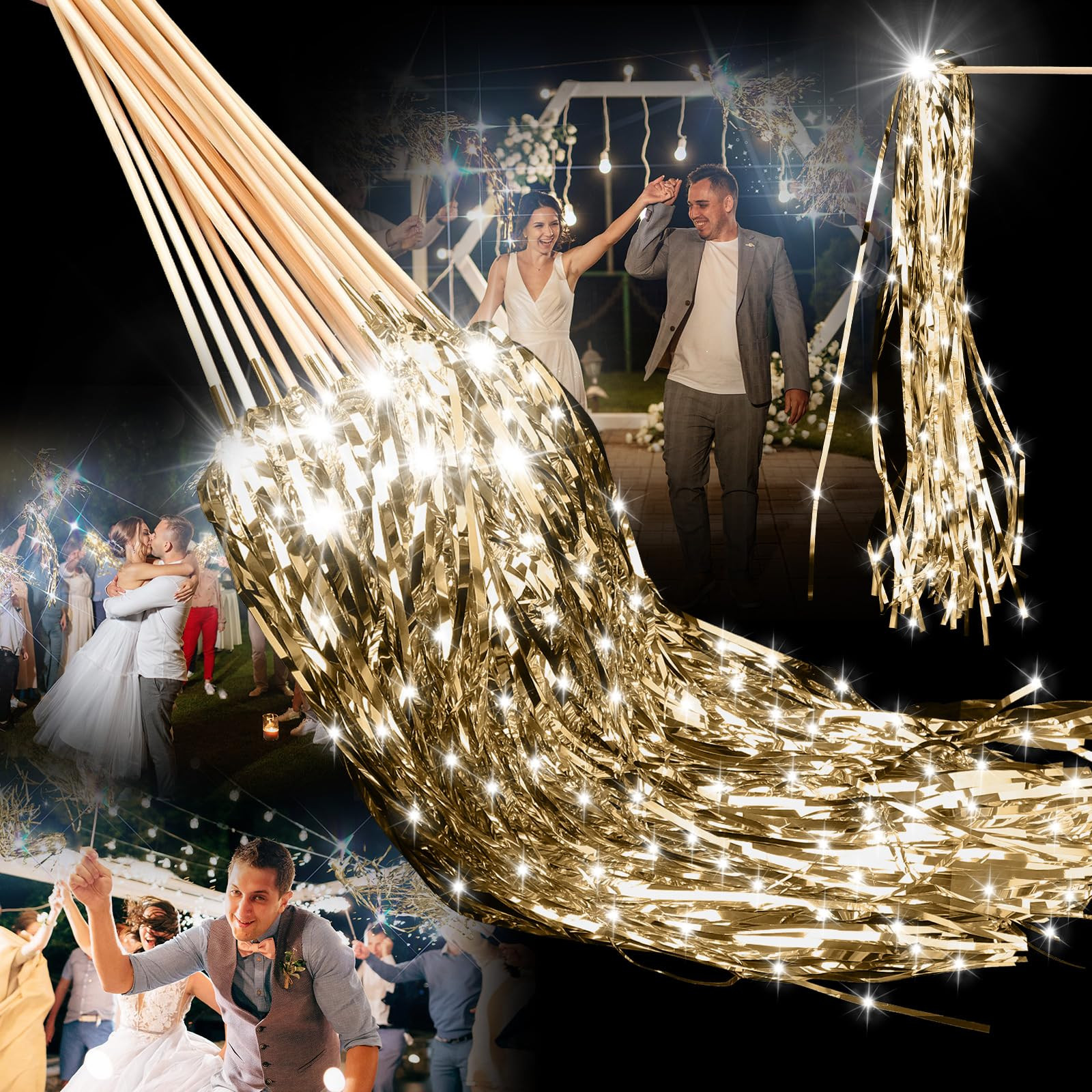 24 Pcs Lighted Wedding Wands LED Tinsel Wands Light up Streamers Sparklers for Wedding Send Off a... | Amazon (US)