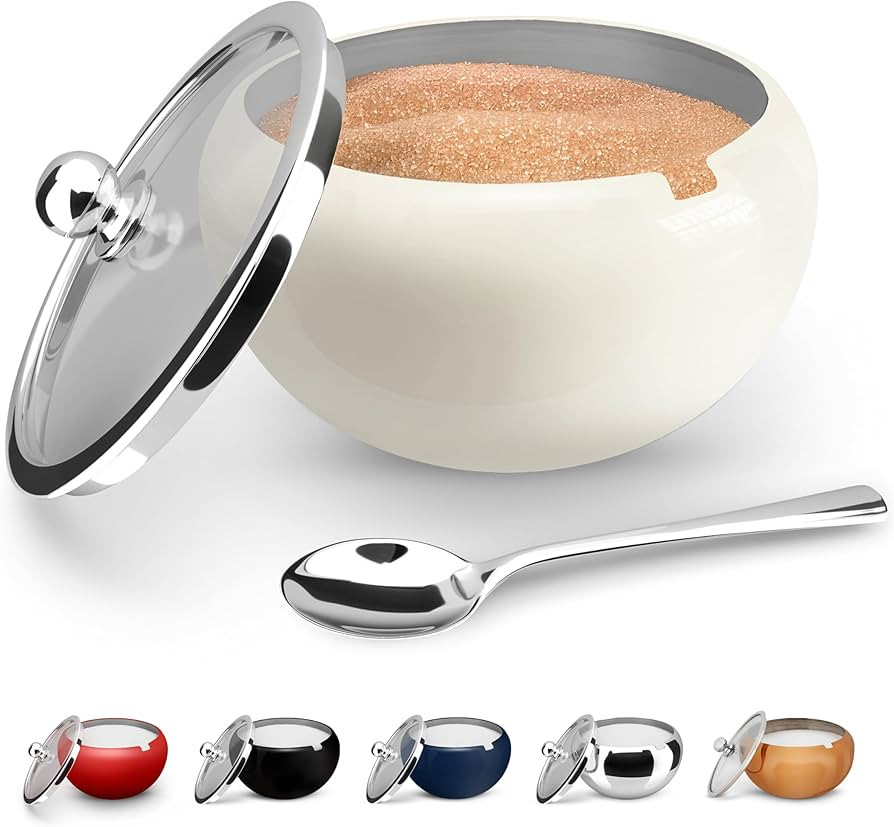 KooK Stainless Steel Sugar Bowl with Lid and Spoon, Serving Dish, Clear Glass Lid, Storage for Sa... | Amazon (US)