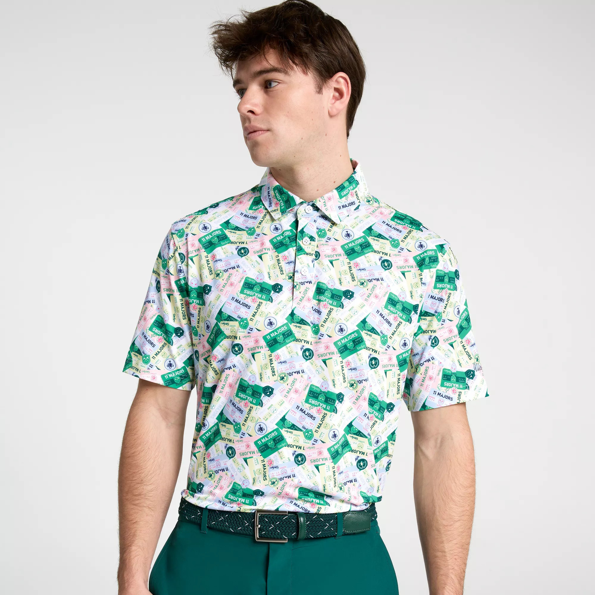 Walter Hagen Men's Performance 11 Bloom Printed Polo, Large, Vintage Tickets White | Golf Galaxy