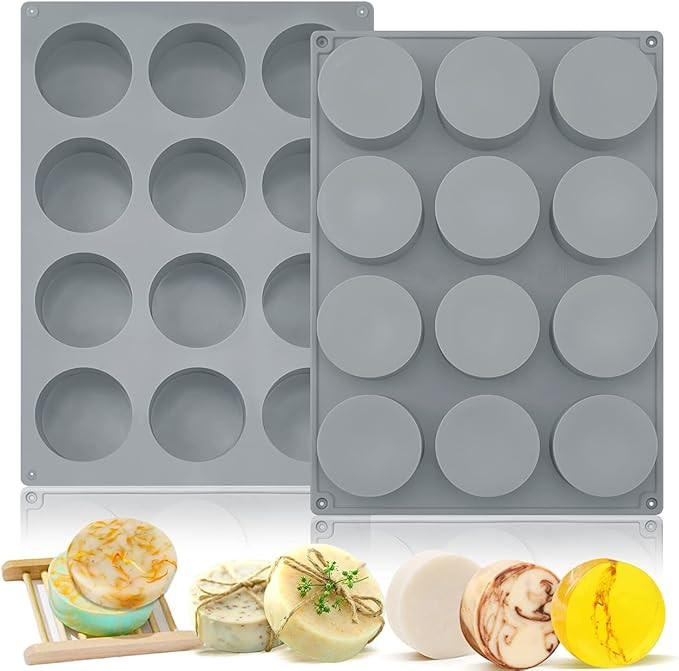 2PCS 12Cavity Cylinder Silicone Mold/Round Soap Molds Handmade Shower Steamer Molds for Bath Bomb... | Amazon (US)