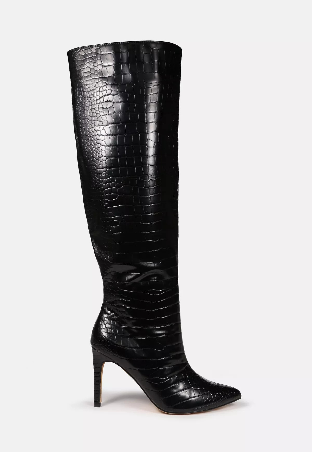 Missguided - Black Croc Over The Knee Mid Heel Boots | Missguided (US & CA)