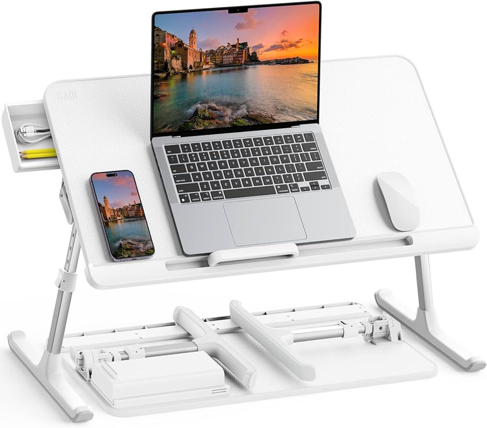 SAIJI Laptop Bed Tray Table, Adjustable PVC Leather Laptop Bed Table, Portable Standing Desk with... | Amazon (US)