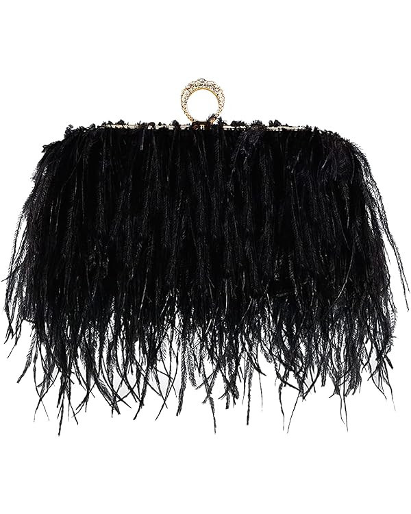 ZAKIA Women's Real Natural Ostrich Feather Tote Evening Dress Bag Shoulder Bag Party Money Bag Wa... | Amazon (US)