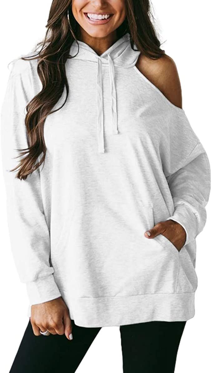 Cicy Bell Women's Cold Shoulder Hooded Sweatshirt Long Sleeve Plain Cut Out Casual Pullover Hoodi... | Amazon (US)