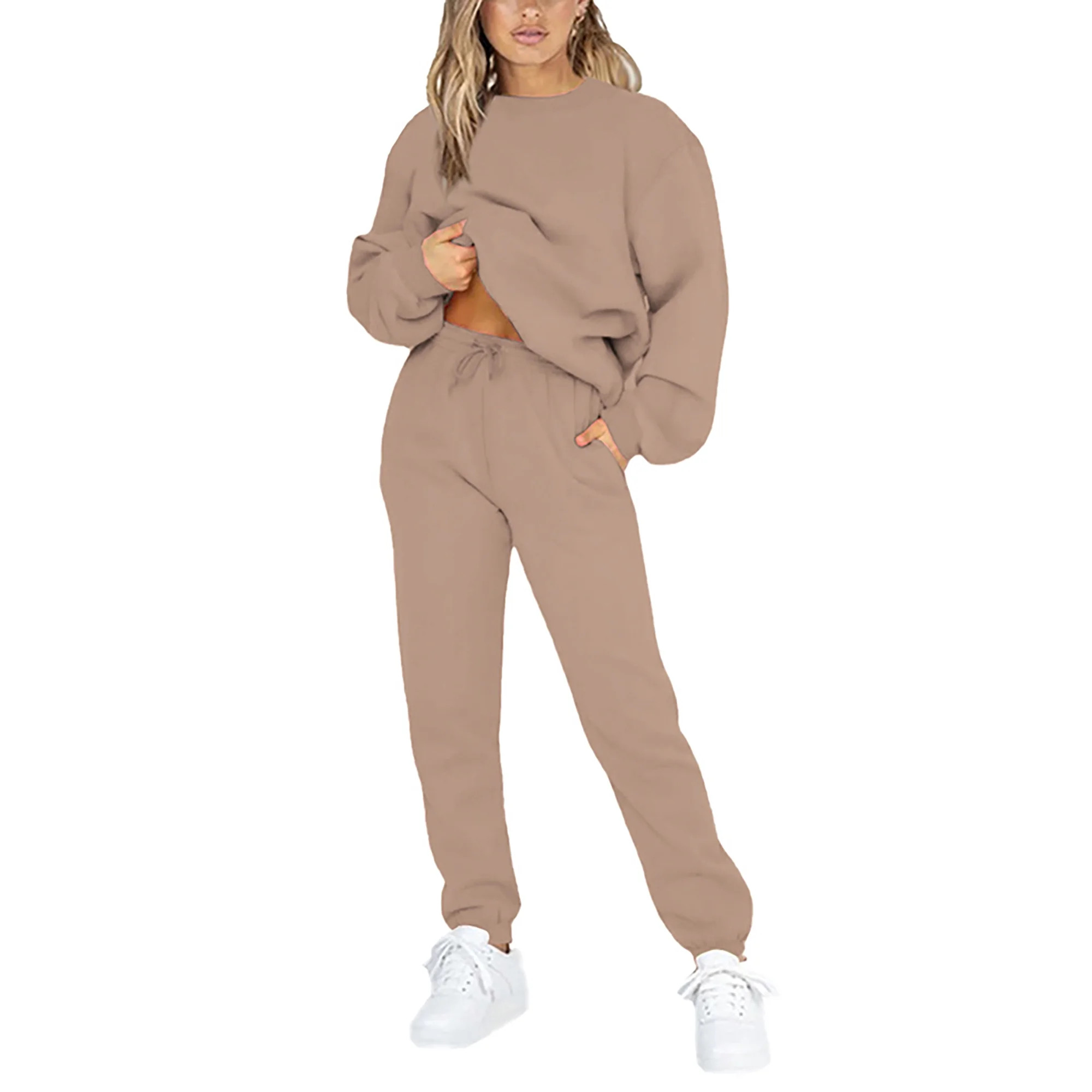 Capreze Long Sleeve Sweatsuits For Womens Solid Color Casual Lounge Sets Long Sleeve Activewear J... | Walmart (US)