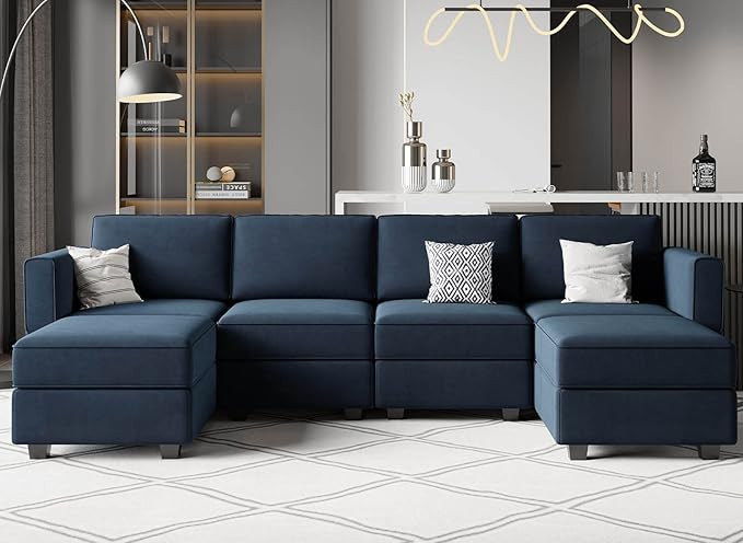 Belffin Modular Sectional Sofa U Shaped Velvet Couch with Reversible Chaise Modular Oversized Cou... | Amazon (US)