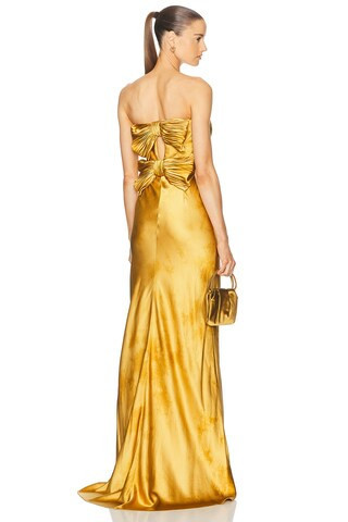 Alejandra Alonso Rojas Bustier Bow Gown in Metallic Gold, yellow | FWRD 