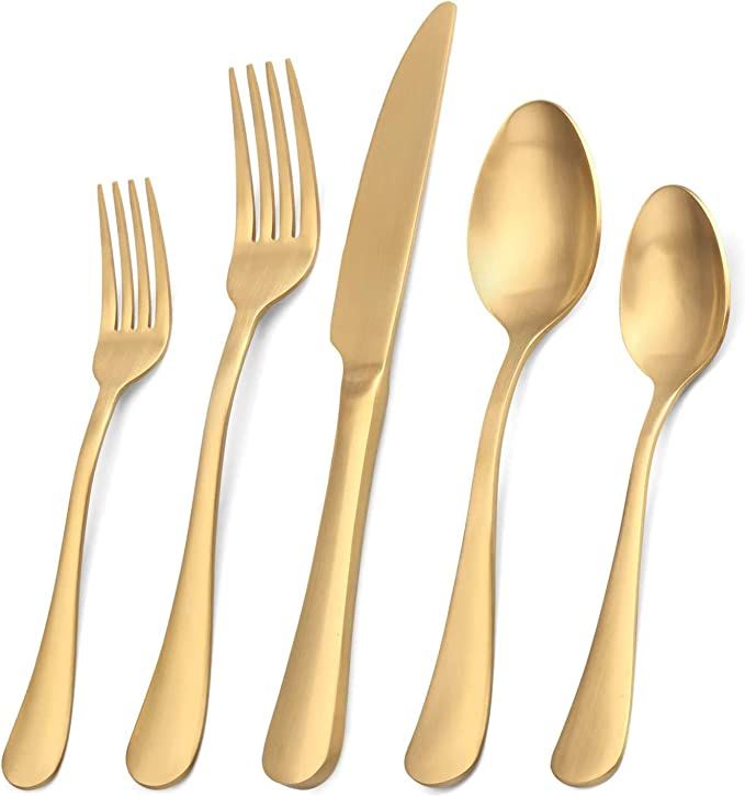 Amazon.com: Matte Gold Silverware Set,SHARECOOK Satin Finish 40-Piece Stainless Steel Flatware Se... | Amazon (US)