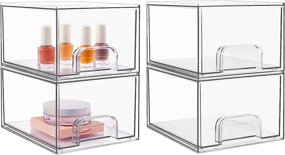 Vtopmart 4 Pack Stackable Makeup Organizer Storage Drawers, Acrylic Bathroom Organizers，Clear P... | Amazon (US)