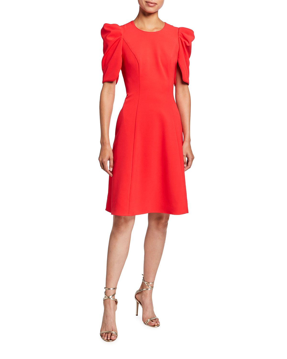Russo Puff-Sleeve A-Line Cady Dress | Neiman Marcus