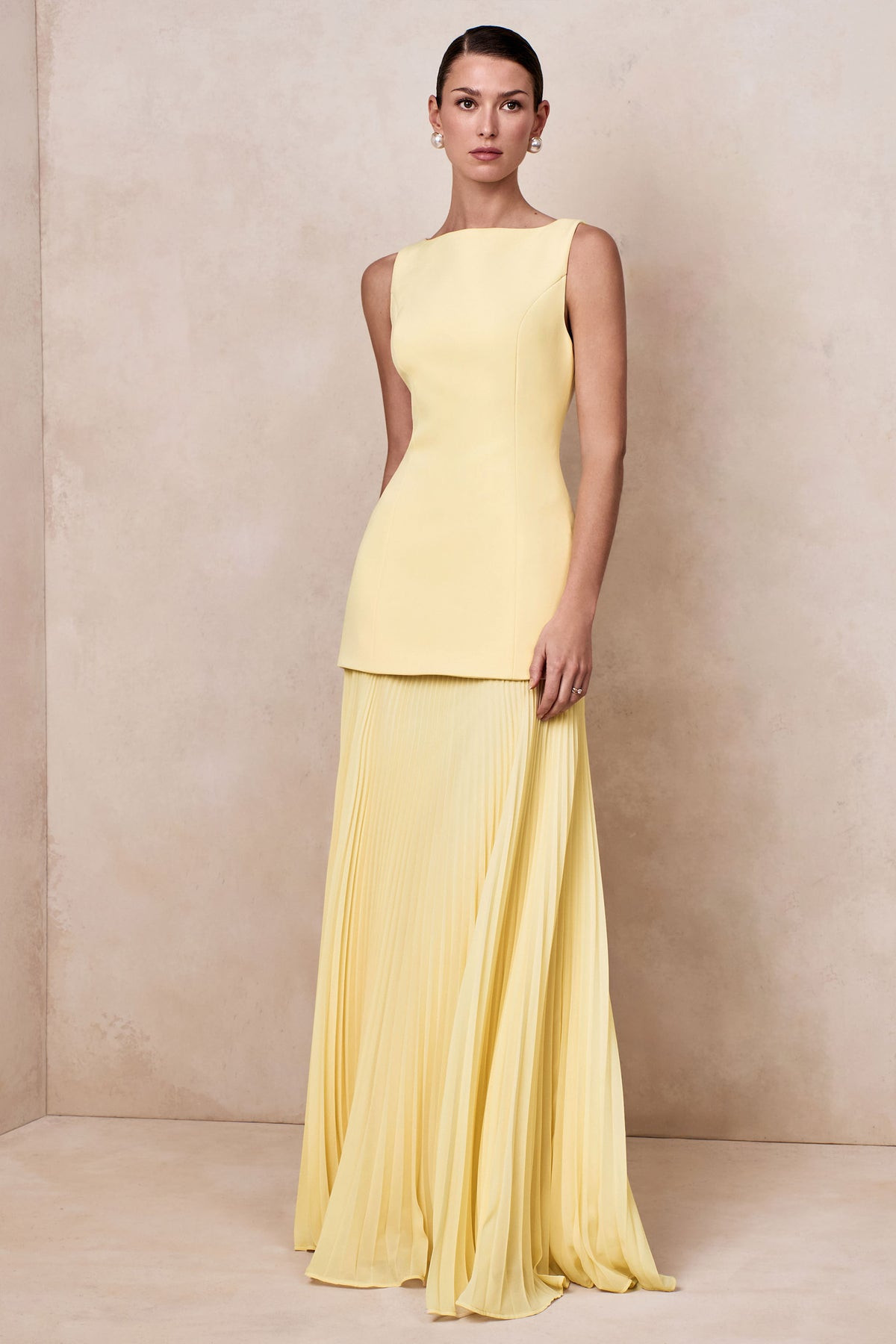 Hadley  Lemon Boat-Neck Maxi Dress With Drop-Waist | Club L London