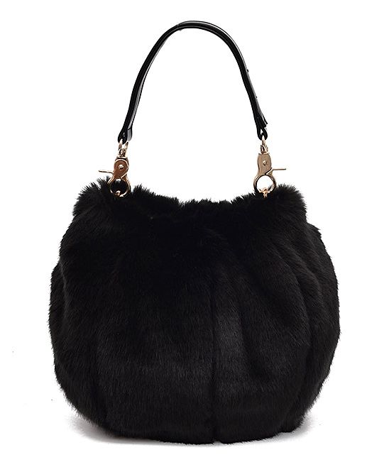 Ella & Elly Women's Handbags Black - Black Faux-Fur Crossbody Bag | Zulily