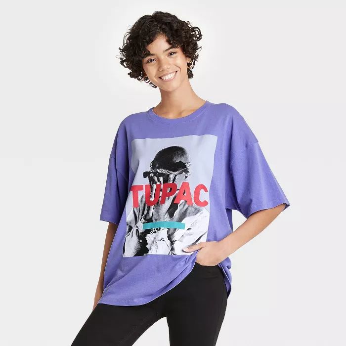 Women's Tupac Oversized Short Sleeve Graphic T-Shirt - Purple | Target