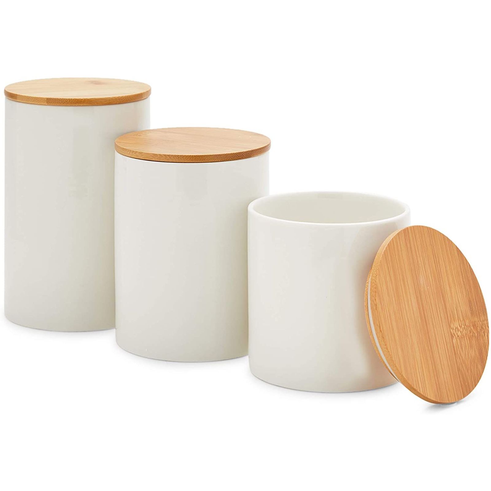 White Ceramic Marble Kitchen Canisters Set Food Storage Containers Jars with Bamboo Lids, 3 Sizes... | Walmart (US)