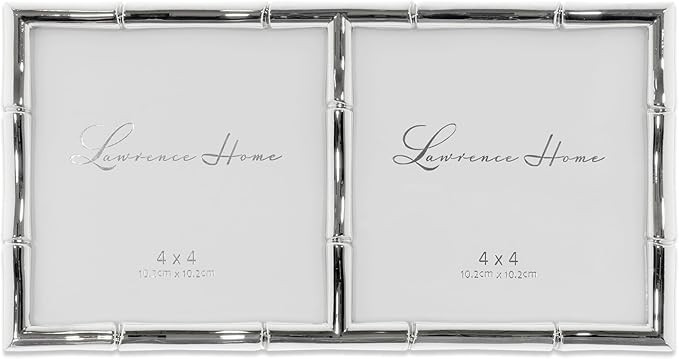 Lawrence Frames 4x4 Double Silver Metal Picture Frame with Bamboo Design | Amazon (US)
