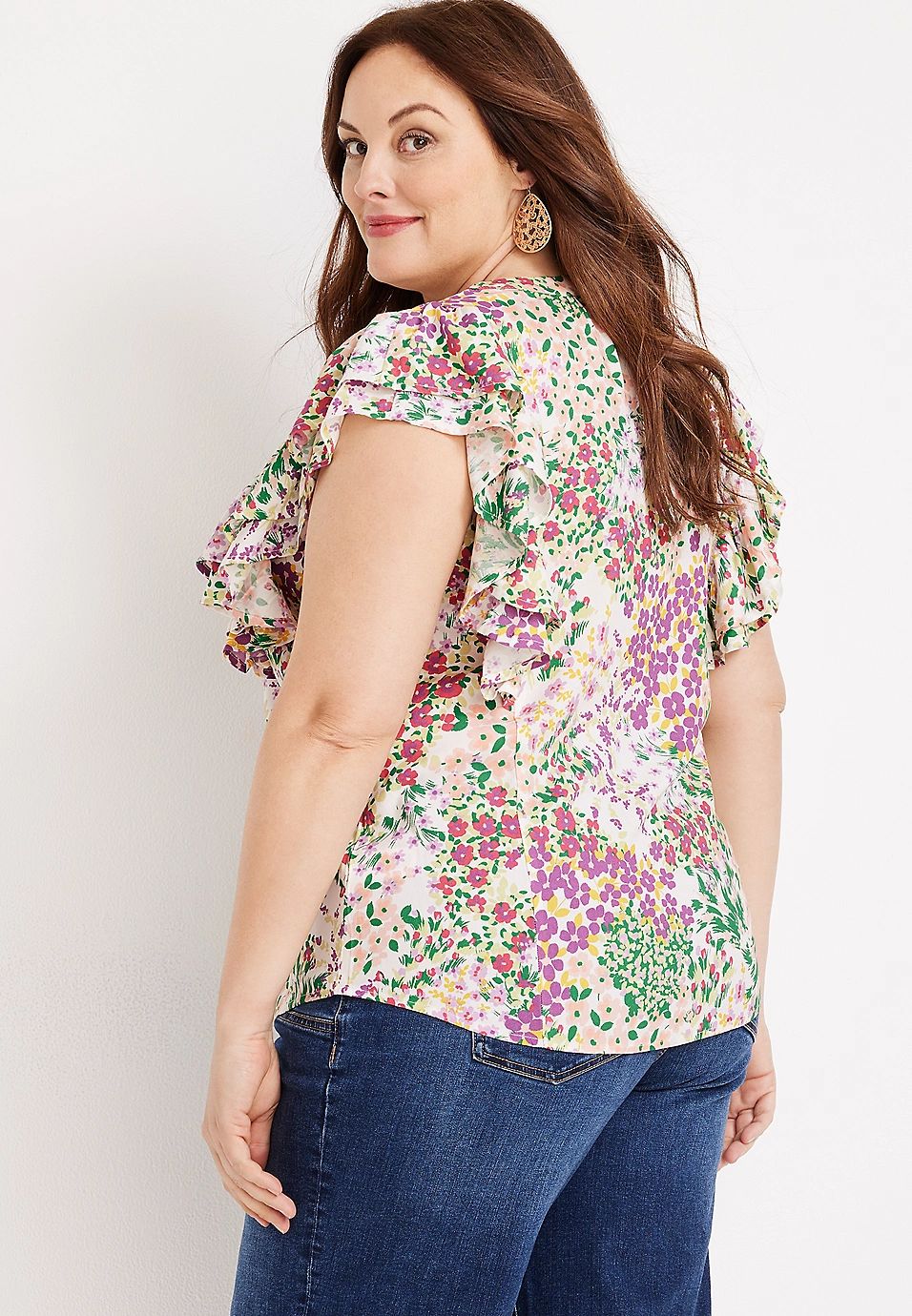 Plus Size Floral Flutter Sleeve Blouse | Maurices