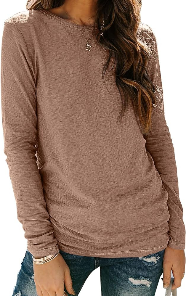 Sherosa Womens T Shirts Long Sleeve Crew Neck Shirts Basic Tee Tops Blouse | Amazon (US)
