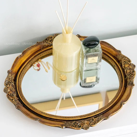 Vintage Inspired Antique Gold Oval Wall Mirror Vanity - Etsy | Etsy (US)