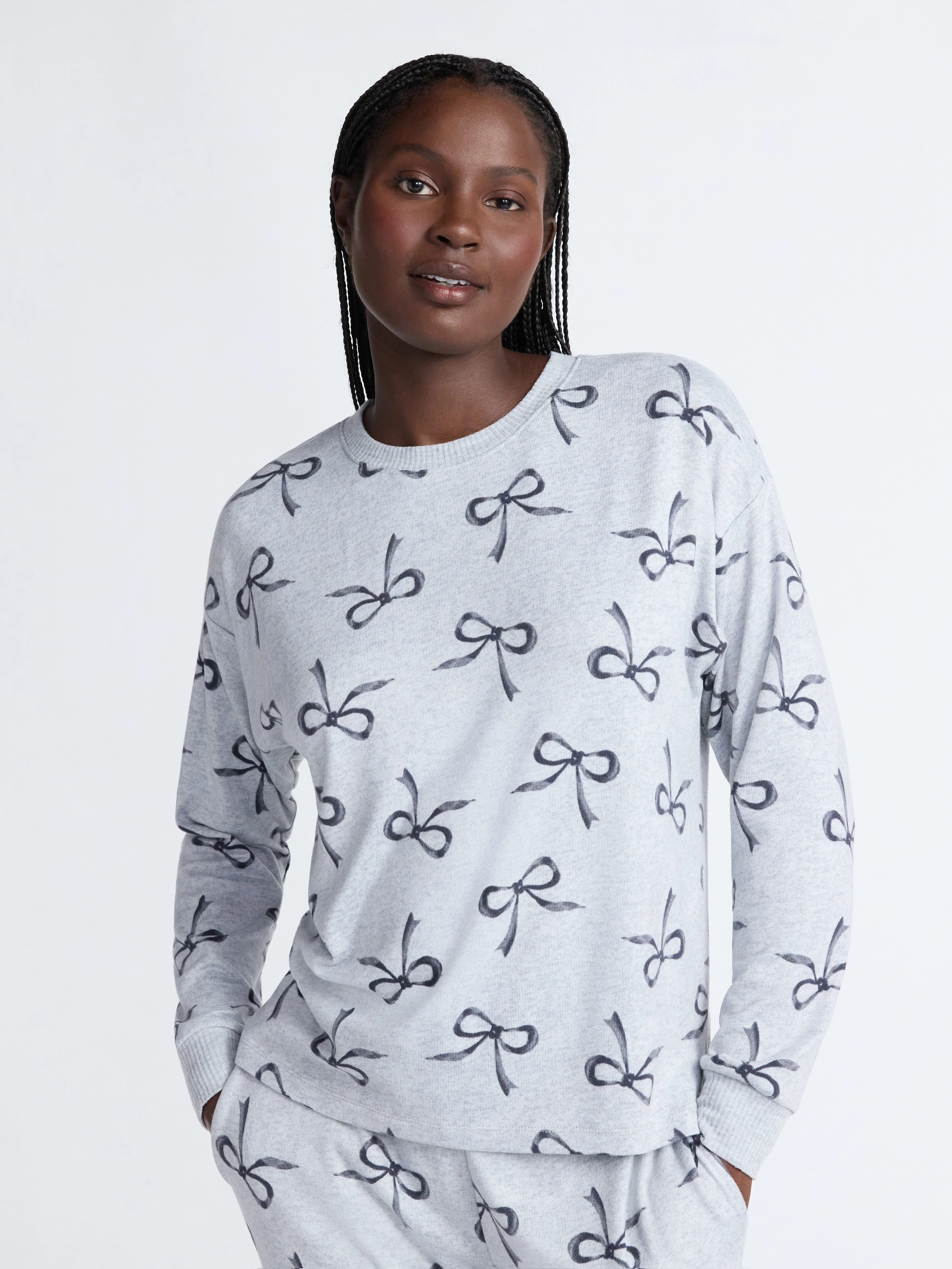 Joyspun Women's Cozy Lounge Collection Hacci Knit Sleep Top with Long Sleeves, Sizes XS-3X | Walmart (US)