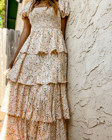 Smocked Maxi of my dreams! This beautiful dress is the perfect wedding guest dress. It's so versatile wear it with a denim jacket and boots or pull your hair back and add statement earrings, a pretty clutch and heeled sandals. #pinkblush #weddingguestdress #weddingguest #maxidress

#LTKstyletip #LTKwedding #LTKunder100