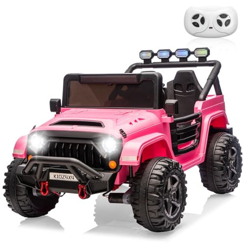Kids 24V 2-Seater Electric Ride On Car, 4x4 Ride On Truck w/Remote Control, 4-Wheeler Suspension, 3 Speeds, Led Lights, Bluetooth, Ride on Car Toy for Kids Ages 3-8, Pink | Amazon (US)