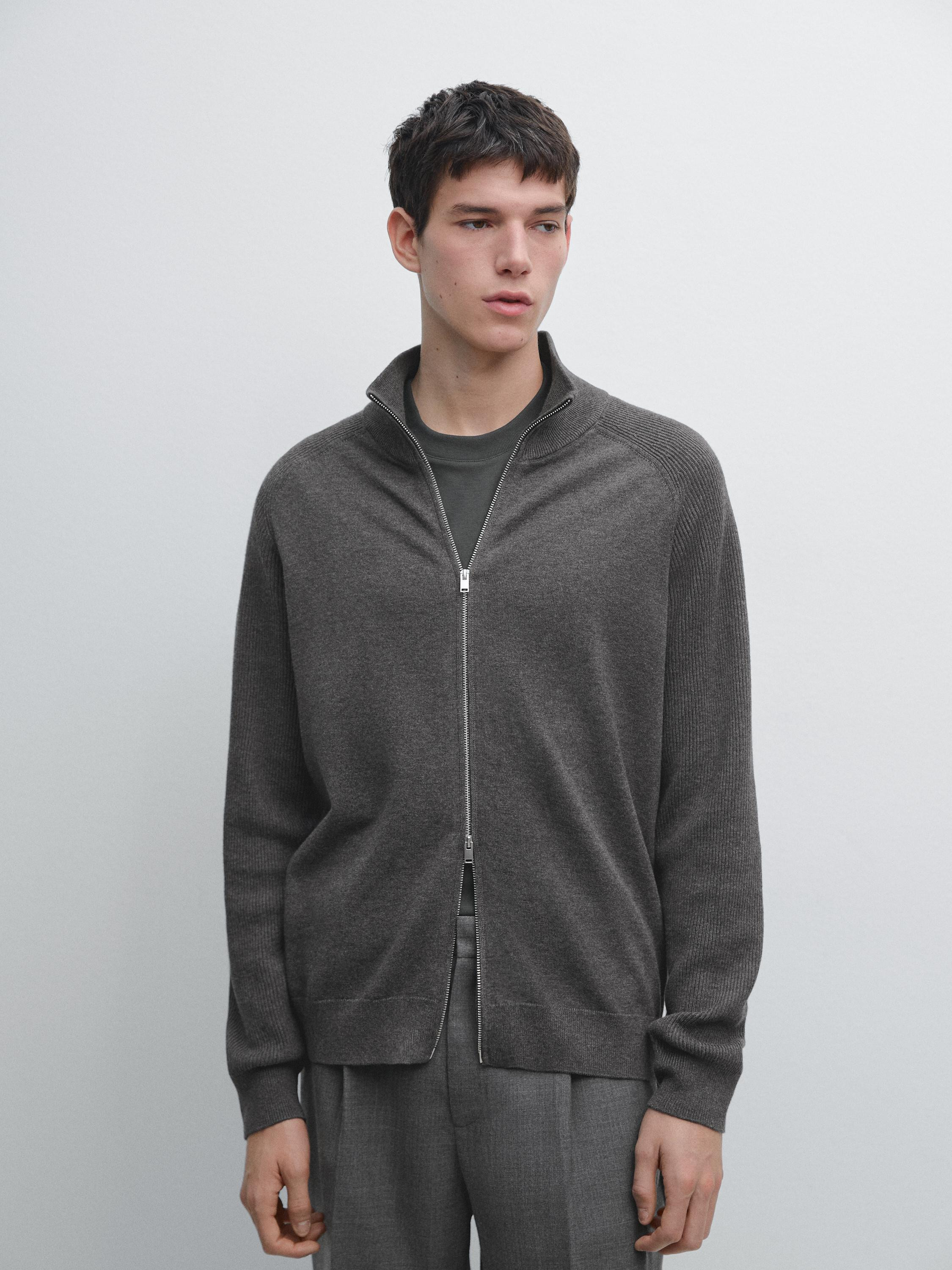 Knit cotton blend cardigan with raglan sleeves | Massimo Dutti US